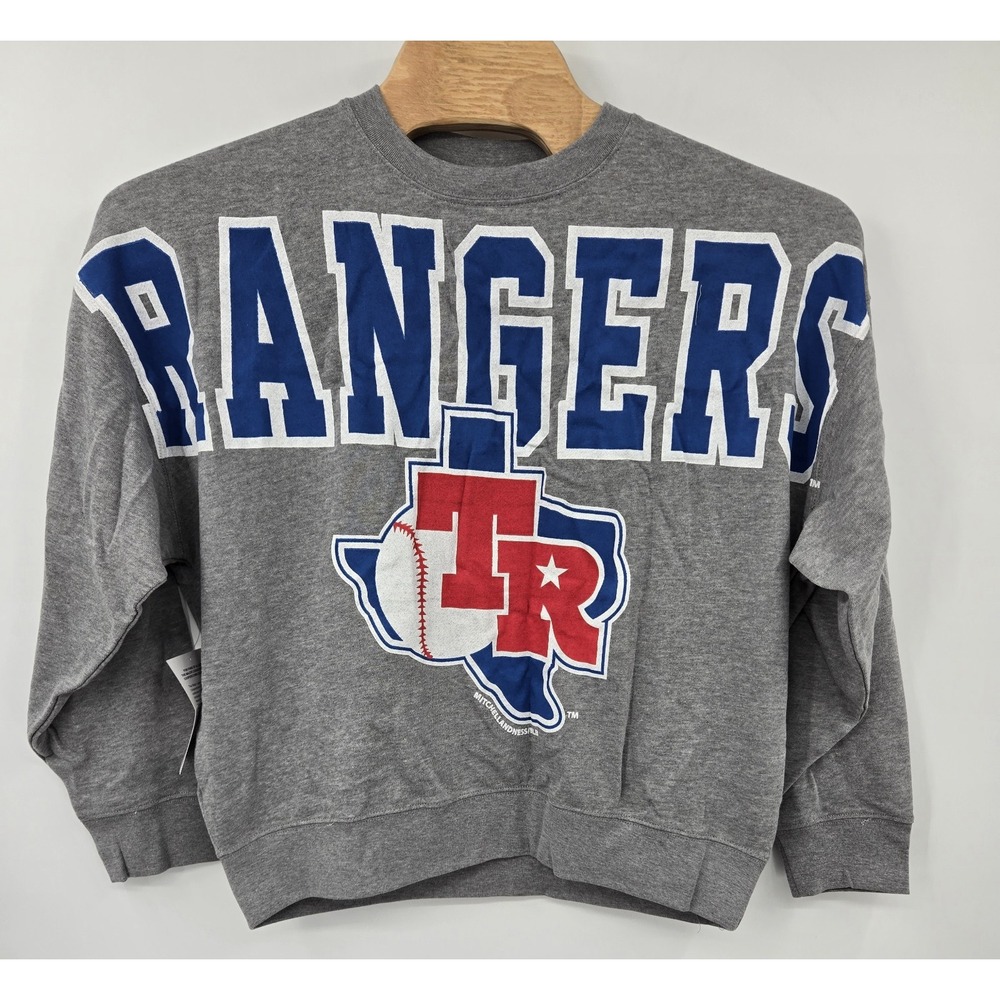 Texas Rangers Sweatshirt Women's XL Crew‎ Neck Mitchell Ness Long Sleeve Gray